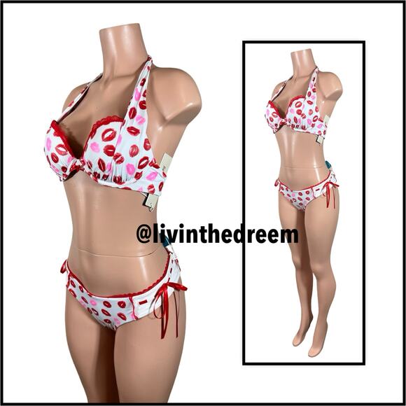 Beach Bunny Lips of an Angel Push Up Top and Skimpy Bottoms SZ M $226 - Picture 5 of 14